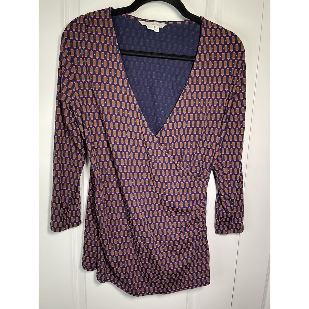Boden Mock Wrap Knit UK 16R/ US 12R  Navy Pink‎ Blue Ruched Women Top